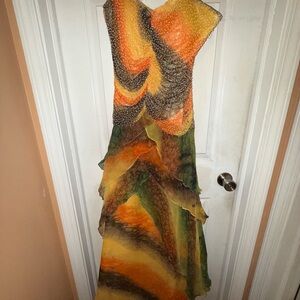 Multicolor Couture 100% Silk Beaded Dress Size 16